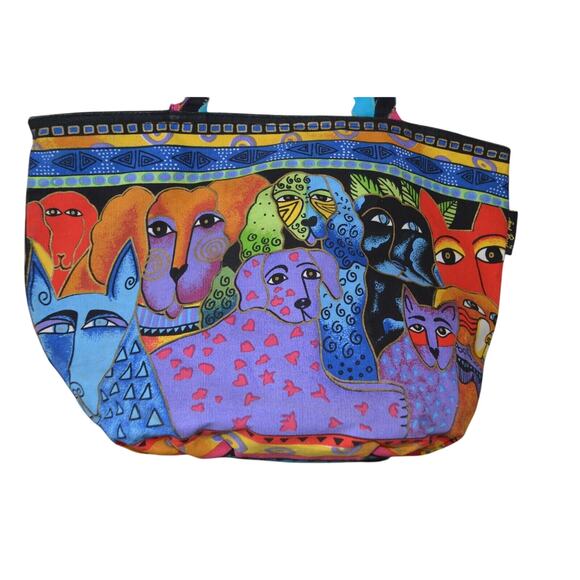Laurel Burch Weekender Bag Used Dogs Art Oversize Duffle Bag Colorful - Picture 2 of 12